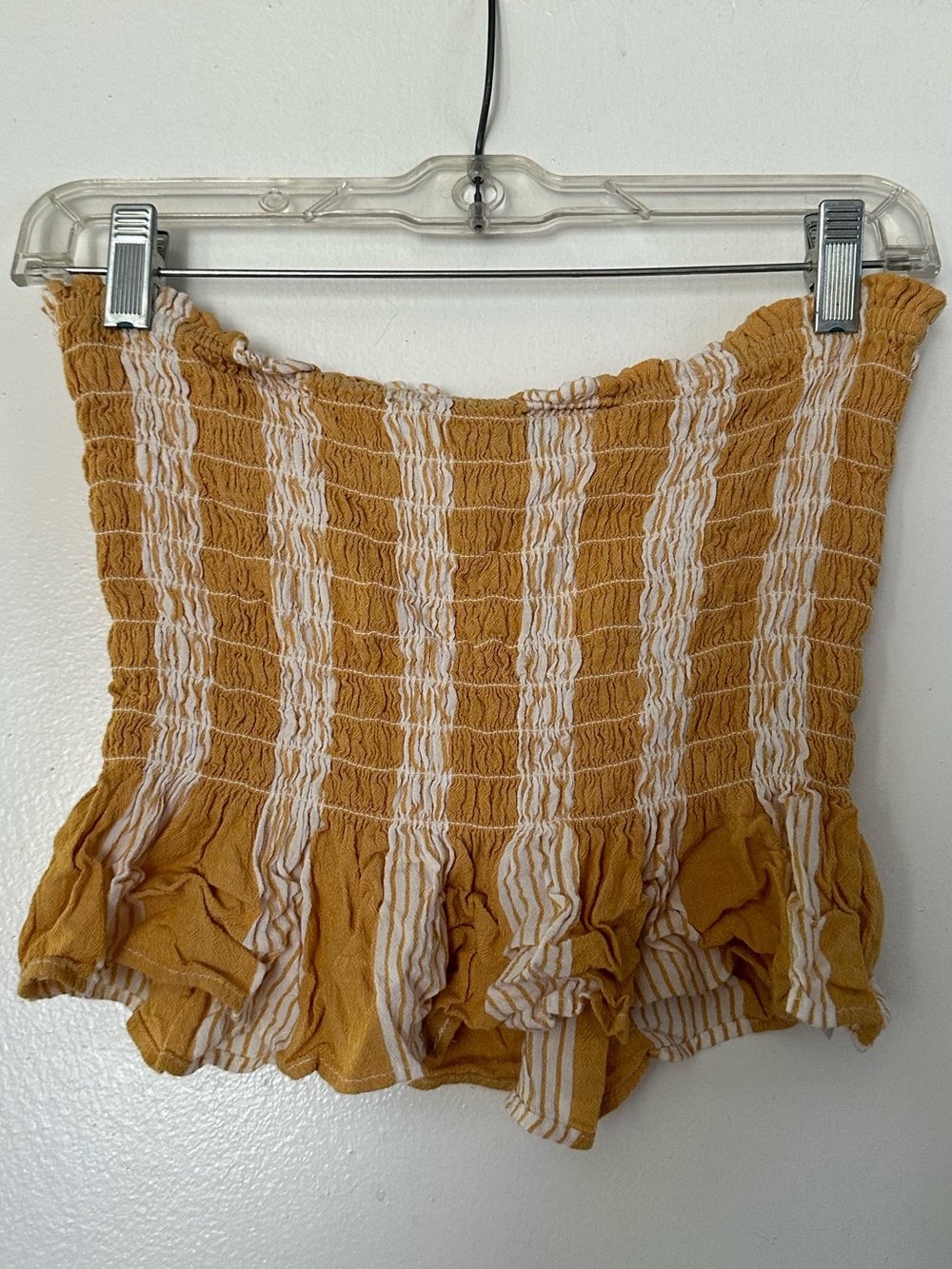 American Eagle Outfitters Mustard and Cream Smocked Strapless Top